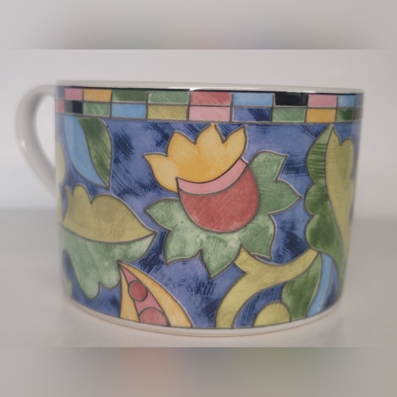 Set of 6 Vintage PTS International Fantasia Mosaic Floral Stoneware Cups 2.5" - Picture 2 of 9